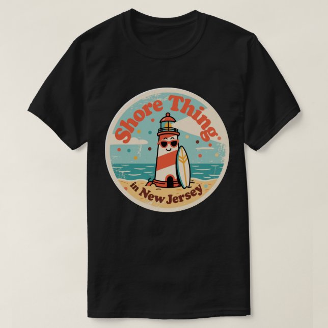 Camiseta Coisa da Costa_ Arte de Farol de Nova Jersey (Frente do Design)