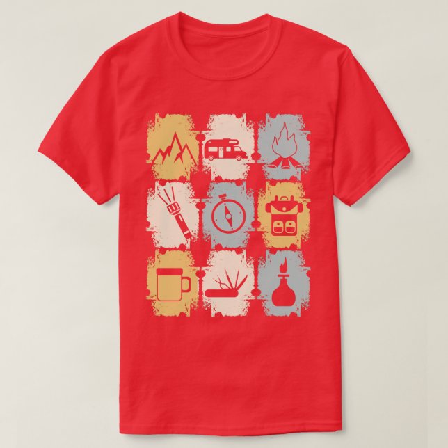 Camiseta Coisas de acampamento retrô 1 (Frente do Design)