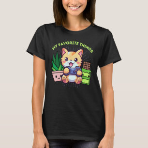 Camiseta Coisas Favoritas Gamer Gato Plantas & Chocolate  G