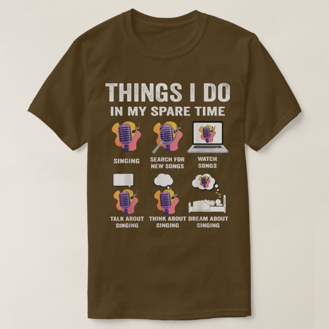 Camiseta Coisas que faço no meu tempo livre cantando jogado (Frente do Design)