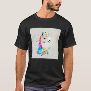 Camiseta Col Ilustração de Llama Arco-íris Fofo com Salpico
