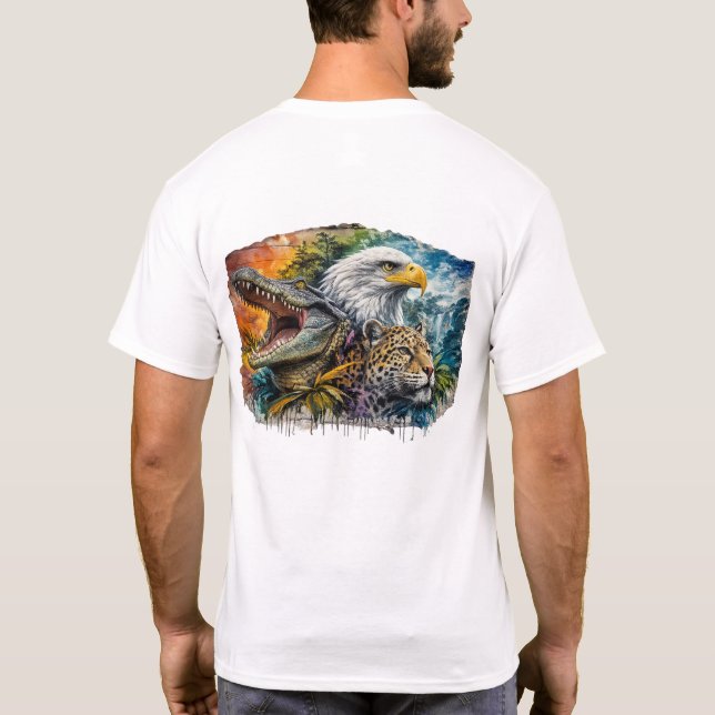 Camiseta Colagem Artística de Predadores Selvagens - Águia, (Verso)