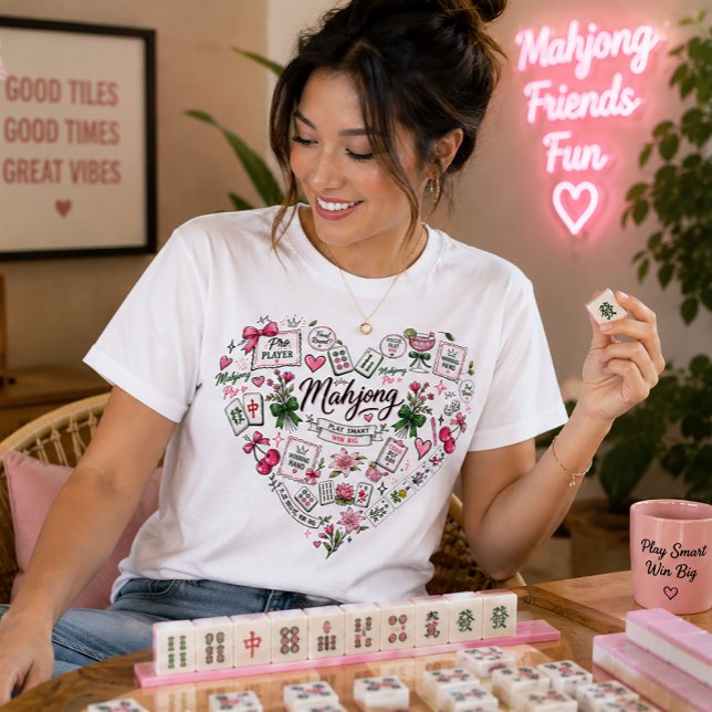 Camiseta Colagem Coração Mahjong com Peças (Criador carregado)