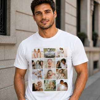Camiseta Colagem de 12 Fotos Personalizadas