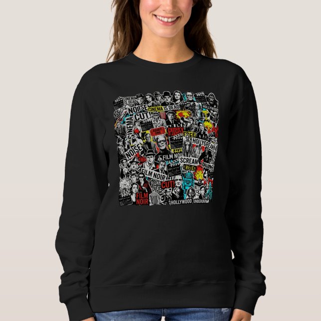 Camiseta Colagem de Adesivos de Cinema Clássico Retro - Fi  (Frente)