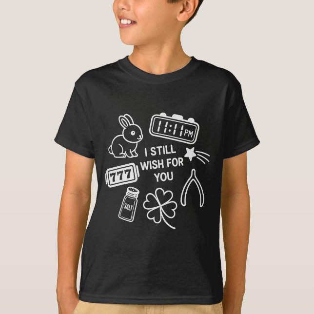 Camiseta Colagem de Amuleto da Sorte Wishbone Engraçado - E (Frente)