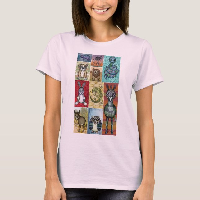 Camiseta Colagem de animais bonitos Design de arte popular (Frente)