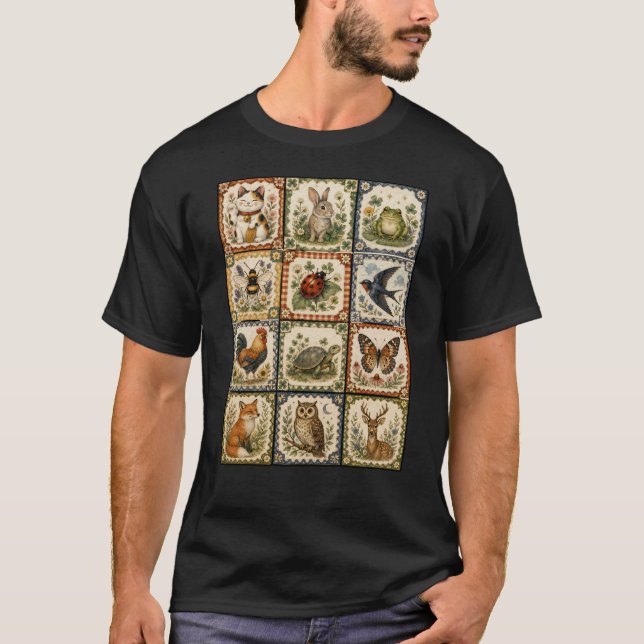 Camiseta Colagem de Animais da Floresta Sortuda (Frente)