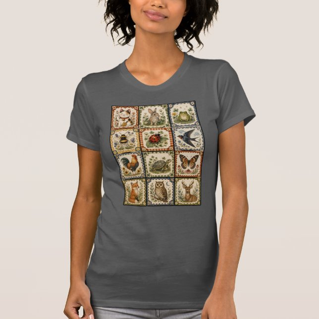 Camiseta Colagem de Animais da Floresta Sortuda (Frente)