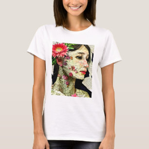Camiseta Colagem de Arte da Mulher Bonita  