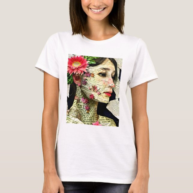 Camiseta Colagem de Arte de Mulheres bonito (Frente)