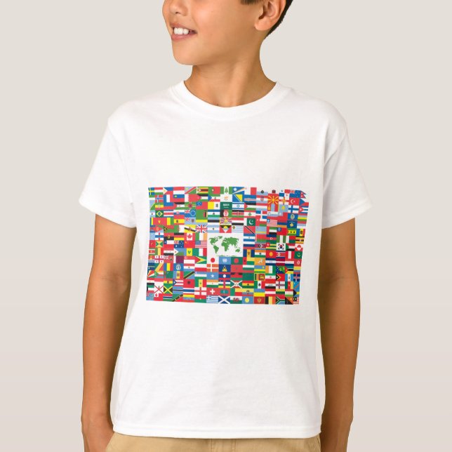Camiseta Colagem de bandeiras de país do mundo inteiro (Frente)