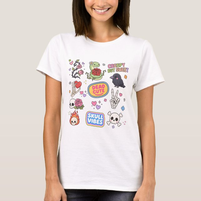 Camiseta Colagem de Caveira Fofa (Frente)