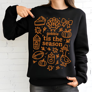 Camiseta Colagem de Doodle de Ação de Graças Queda Laranj