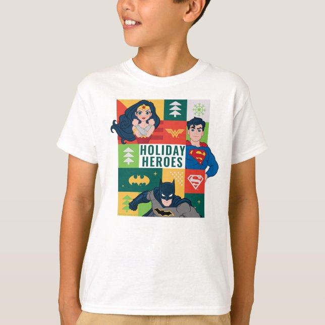 Camiseta Colagem de Feriados da Liga da Justiça (Frente)