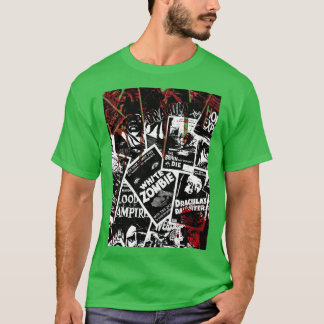 Camiseta Colagem de Filmes de Terror Antigos Preto e Branco