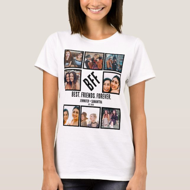 Camiseta Colagem de Fotografias BFF 8 Personalizadas para M (Frente)