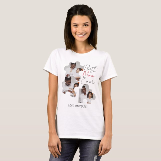 Camiseta Colagem de Fotografias com Quebra-cabeça Elegante  (Frente Completa)