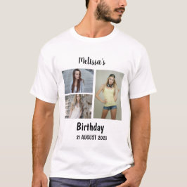 Camiseta Colagem de Fotografias de Aniversário Personalizad