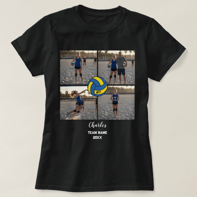 Camiseta Colagem de Fotografias de Jogador de Voleibol Pers (Frente do Design)