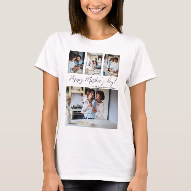 Camiseta Colagem de Fotografias do dia de as mães (Frente)