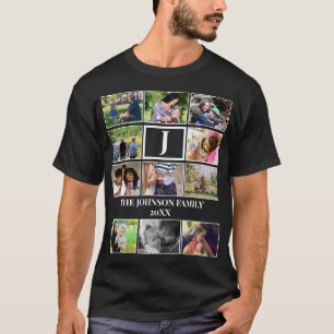 Camiseta Colagem de Fotografias do Monograma 11 da Família 