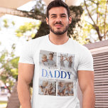 Camiseta Colagem de Fotografias do pai<br><div class="desc">Camiseta personalizada de pai,  com 4 imagens da família das crianças,  as palavras "nós te amamos pai" em uma fonte azul de tendência,  e os nomes das crianças. Dica da foto: recorte as fotos em quadrados antes de carregar,  garantindo que o assunto esteja no centro para obter melhores resultados.</div>