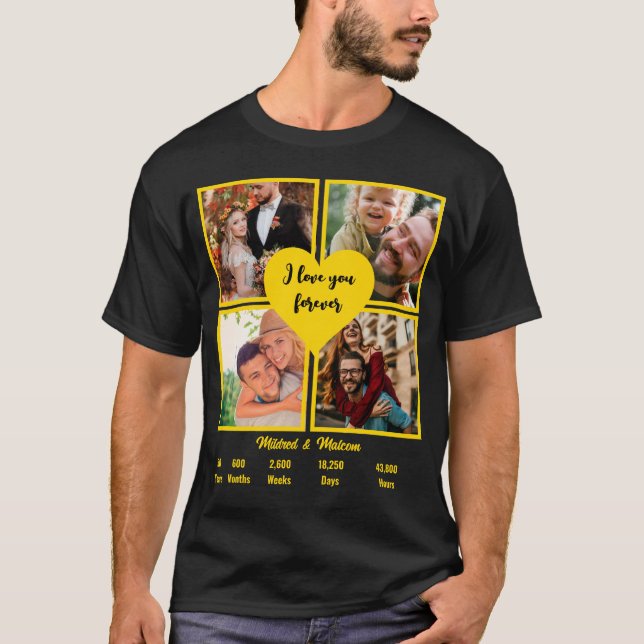 Camiseta Colagem de Fotografias Dourada Personalizada de 50 (Frente)