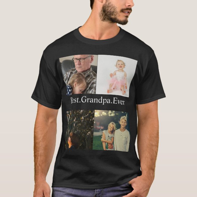 Camiseta Colagem de Fotografias Personalizada 4 Melhor Avô  (Frente)