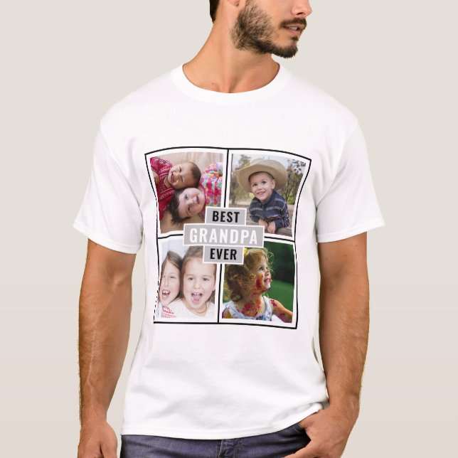 Camiseta Colagem de Fotografias Personalizada 4 Melhor Avô  (Frente)