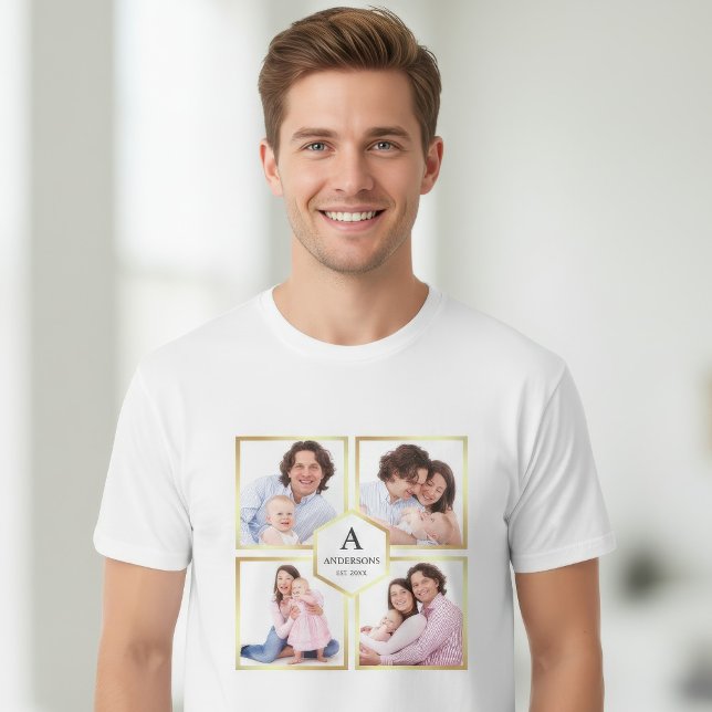 Camiseta Colagem de Fotos da Família Faux Gold Foil 4 Pictu (Criador carregado)