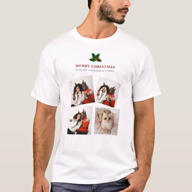 Camiseta Colagem de Fotos da Família Floral de Natal Elegan (Frente)