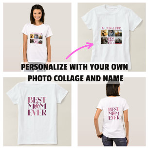 Camiseta Colagem de Fotos da Melhor Mãe do Mundo Rosa na Mo