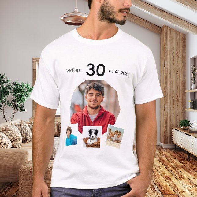 Camiseta Colagem de fotos de aniversário nome idade homem (Criador carregado)