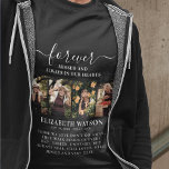 Camiseta Colagem de Fotos de Lembrança | Para sempre em nos<br><div class="desc">Vista esta camiseta de memória com amor e orgulho em um funeral, memorial ou acordar dos entes queridos perdidos. Apresentando uma moderna colagem de 4 fotos e o texto "Forever Missed and Always in our Hearts", seu nome e datas e uma citação de simpatia que pode ser mantida ou personalizada....</div>