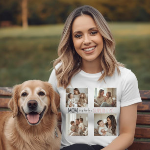 Camiseta Colagem de Fotos de Super-Heroi Mãe Personalizada 