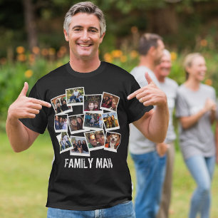 Camiseta Colagem de Fotos do Homem da Família de pais Escur