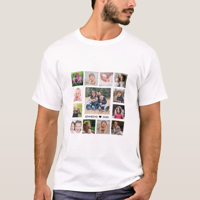 Camiseta Colagem de Fotos do Nome da Família 13 (Frente)