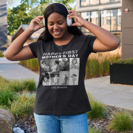 Camiseta Colagem de Fotos do Primeiro Dia da Mãe Preto e Br