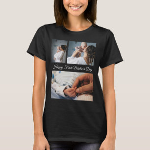 Camiseta Colagem de Fotos Moderna   Dia de as mães Preto E 