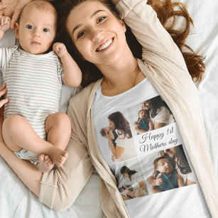 Camiseta Colagem de Fotos Moderna   Dia de as mães Preto E 