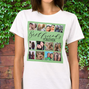 Camiseta Colagem de Fotos Moderna Verde dos Melhores Amigos