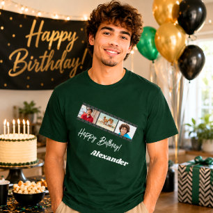 Camiseta Colagem de fotos nome do cara aniversário verde