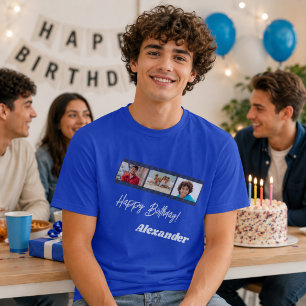 Camiseta Colagem de fotos nome do filme aniversário cara az