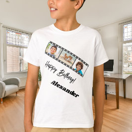 Camiseta Colagem de fotos nome do menino no aniversário