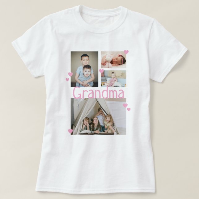 Camiseta Colagem de Fotos Personalizada com Corações (Frente do Design)