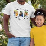 Camiseta Colagem de Fotos Personalizada da Família do Pai F<br><div class="desc">Crie um na moda e memorável presente de "Dia de os pais Feliz" para o Pai! Esta camiseta personalizada apresenta uma colagem de três fotos familiares favoritas das crianças desenhadas como um design de tipografia sans moderno e ousado. Personalize o texto personalizado com os nomes dos filhos. O texto preto...</div>