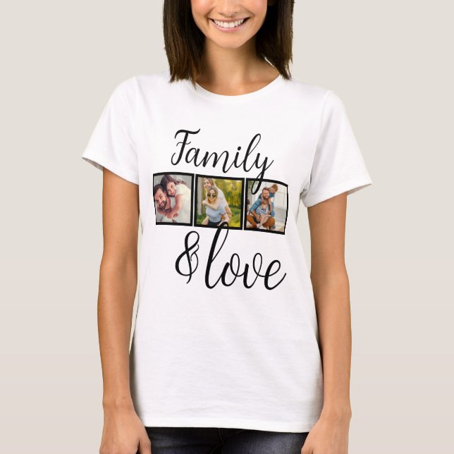 Camiseta Colagem de Fotos Personalizadas da Família e do Am (Frente)