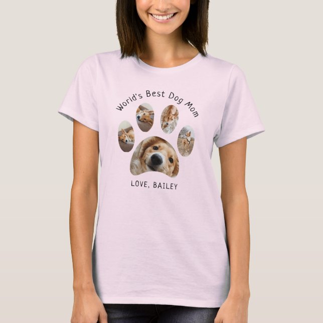 Camiseta Colagem de Fotos Pet em Pata Bonita Melhor Cão Mãe (Frente)