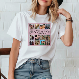 Camiseta Colagem de Fotos Rosa Melhores Amigos Modernos